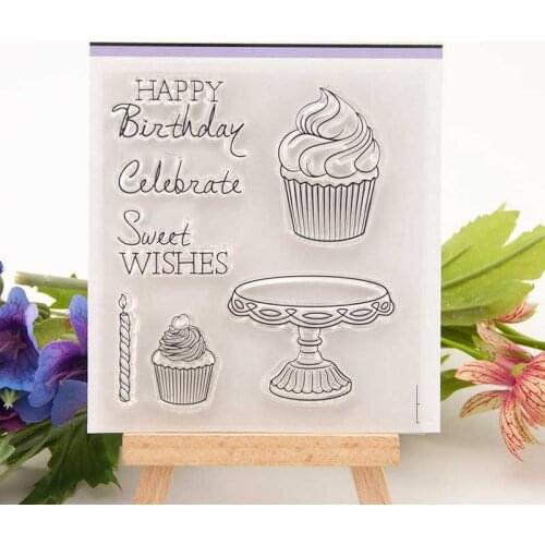 Happy Birthday Cake Transparent Clear Silicone Stamp/Seal for DIY scrapbooking/album Decorative clear stamp sheets