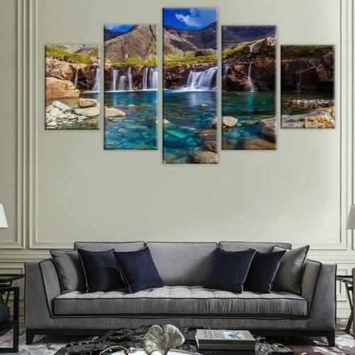 Canvas Decor Frame Wall Artworks 5 Pieces Mountain Waterfall Stone River Scenery Paintings Poster Modular Pictures HD Prints Art