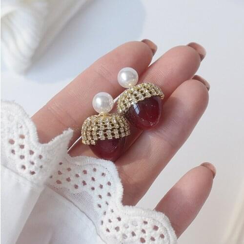 Romantic 14K Gold Plated Cute Strawberry Stud Earrings Japanese&Korea Delicate Jewelry Zircon Pearl Earrings for Women