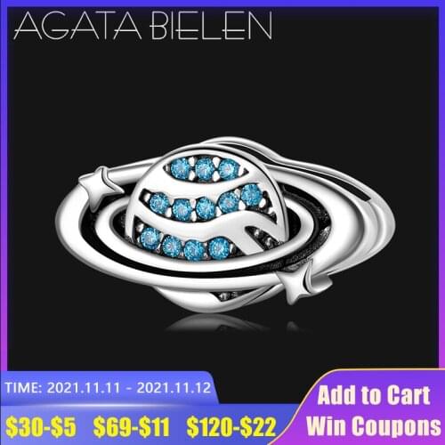 With blue CZ Cosmic saturn Clips Bead fine Jewelry making Fit Original Reflection Charms DIY Bracelet NEW 925 Sterling Silver