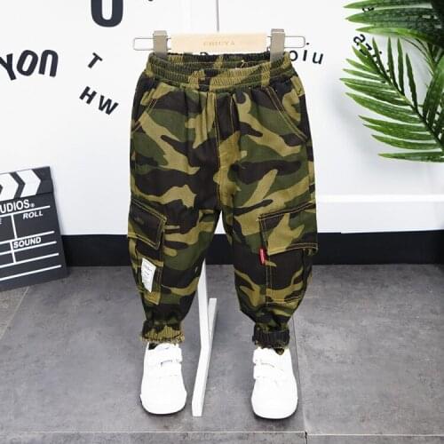 Camouflage Boys Trousers Boys Pants Casual Cotton Print Mid Elastic Waist Harem Kids Pants Boy Children Pants Green Army