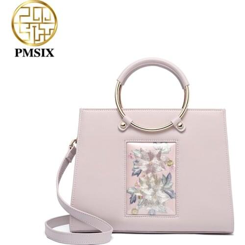 PMSIX Luxury Cow Leather Handbags for Women designer Embroidery Ladies Shoulder Bags Tote Bag Roomy Bags Top Handbags 2020