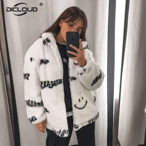 Street Fashion Girls Letter Fur Coats Women Winter 2021 Oversized Batwing Sleeve Faux Rabbit Fur Jacket Coat Hip Hop Streetwear