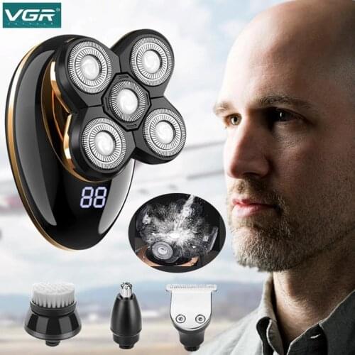 VGR Electric Shaver 5 In 1 Floating Heads Shavers Hair Clipper Nose Ear Hair Trimmer USB Rechargeable Men Facial Cleaning Brush