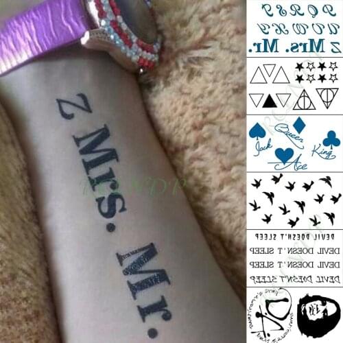 Waterproof Temporary Tattoo Sticker bird triangle English Letter Fake Tatto Finger Hand Arm Flash Tatoo for Kid Girl Men Women