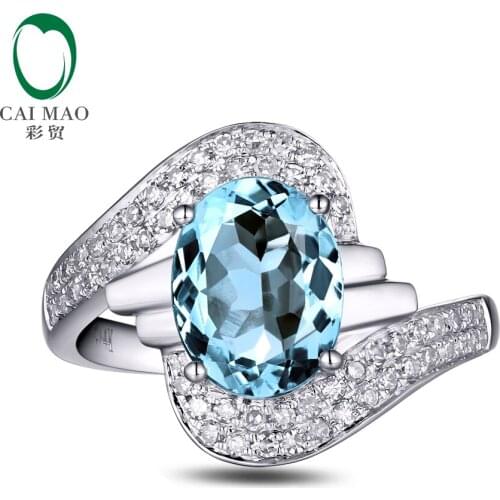 Caimao Jewelry 14K White Gold 1.72ct Natural Aquamarine & 0.32ct Diamonds Engagement Ring Classic