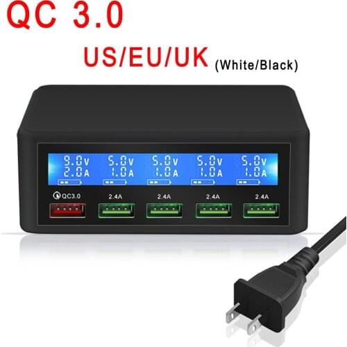 QC 3.0 Quick Charger Portable Multi 5 Port USB LCD Display Fast Carregador For Iphone Xiaomi HuaWei Power Bank Charger