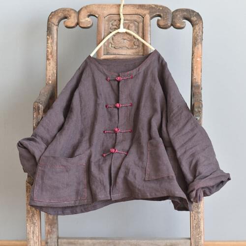 Women Loose Solid Color Linen Jacket Ladies Vintage Plus Size Coat Female 2020 Flax Tops Outerwear