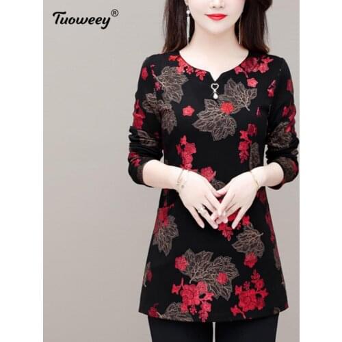 Plus size Women vintage floral tunic hollow out Fashion autumn long Sleeve tShirt Female o neck tops camisas mujer elegant