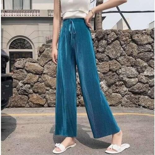 Wide-leg pants womens spring and summer new drape large size loose ice silk Korean student chiffon casual ninth pants