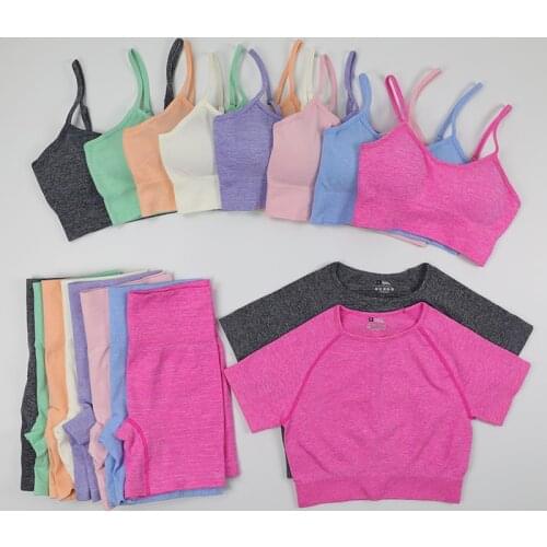 Women Seamless Yoga Set Sportswear Fitness Suit 3 Piece Set Workout Gym Clothing Runing Shorts Crop Top Sports Bra Leggings