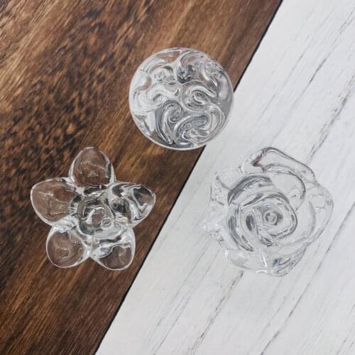 1pcs Flower Clear Crystal Glass Door Knobs Drawer Cabinet Wardrobe Crystal Pull Handles Kitchen Cupboards Cabinet Door Handle