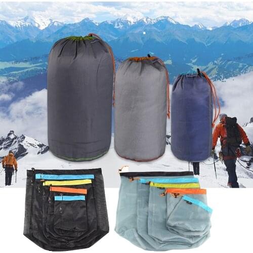 1Pc Outdoor Stuff Sack Drawstring Storage Bag Camping Sport Ultralight Mesh Storage Bag Traveling Organizer Hiking Tool S~XXL
