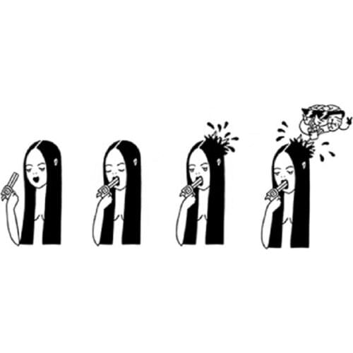 110MM×60MM Dark Degenerate Shooting Long Hair Bad Girl Black Tattoo Sticker