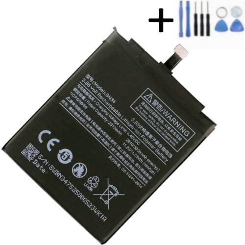 1x 100% New 2910mAh Battery Replacement for Xiaomi Redmi BN34 5A 5.0" Smart Phone Batteries + Repair Tools kit