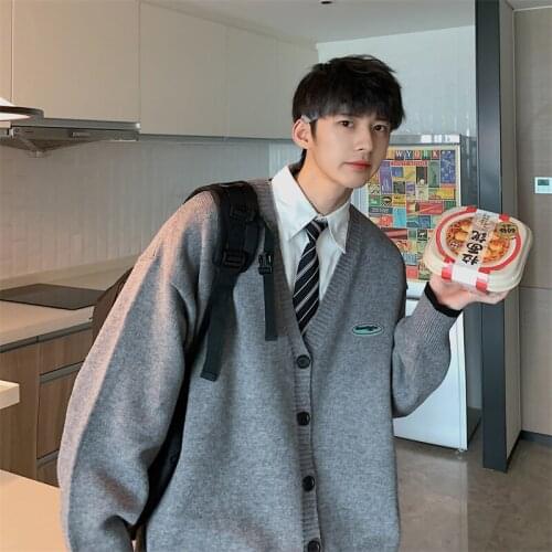 2021 Mens Solid Japanese Streetwear Cardigans Man Korean Fashion Sweaters Men V-neck Oversized Knitted Sweater Cardigan