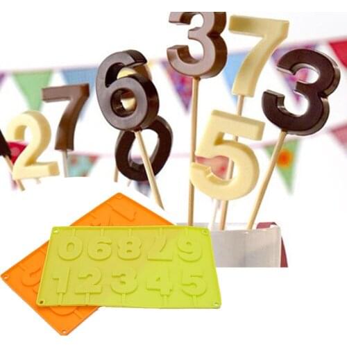 3D Number 0-9 Lollipop Silicone Fondant Mold Cake Decorating Chocolate Mould DIY