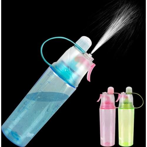 400/600ML spray cup children sports bottle spray cooling plastic straw plastic water cup portable refill water spray cool hiking
