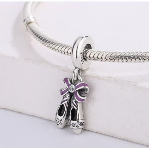 925 Sterling Silver Purple Enamel Punk Ballerina Shoes Hanging Pendant Charm Bracelet DIY Jewelry Making For Original Pandora