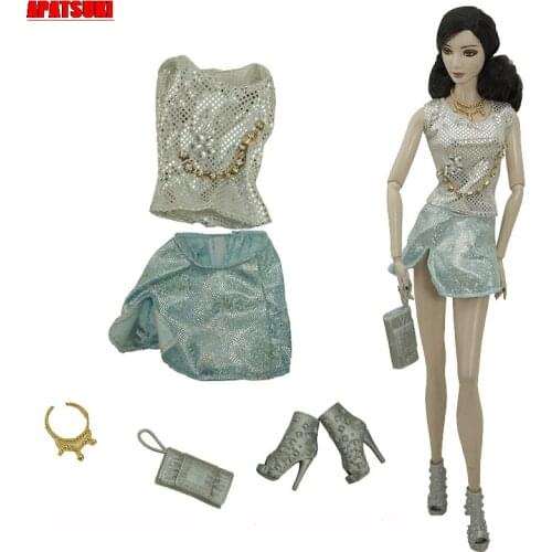 1/6 Dolls Accessories Fashion Doll Outfits For Barbie Doll Clothes for Barbie Boots Necklace Shirt Skirt Purse Set Toys