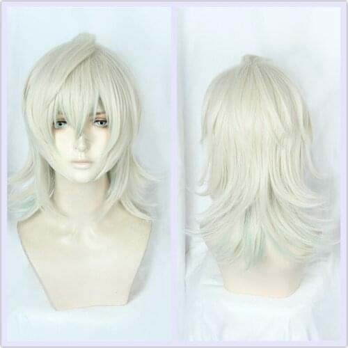 Anime Sarazanmai Cosplay Niiboshi Reo Wig White gold Mixed Green Synthetic Wig for Adult Adjustable Halloween Role Play Hair