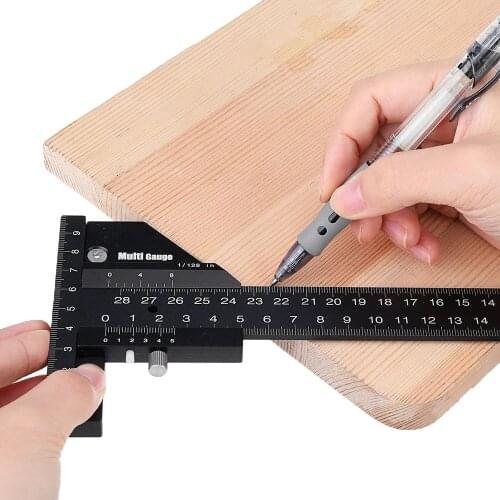 ASCENDAS Multifunction Inch and MM Woodworking Scriber Gauge Aluminum Steel Measuring Marking Framing Ruler Tool for Carpentry