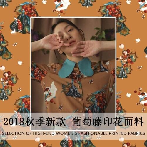 145 cm width Korean satin fabric brown grape printed fabric satin dress handmade DIY fabric wholesale cloth