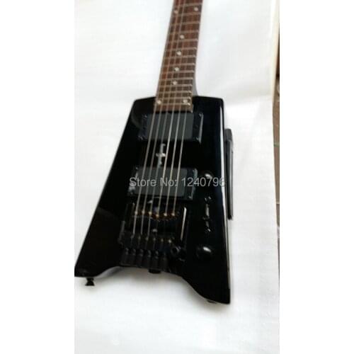 Free shipping new music instrument headless electric guitar in black with high quality pickup made in China 2100
