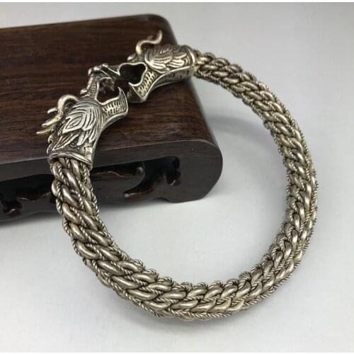 Chinese Wonderful Old Handwork Miao Silver Dragon Bracelet