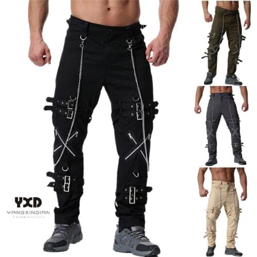Rock Punk Patchwork Jogger Hip Hop Harem Track Black Pants Quality Metal Decoration Zippers Cargo Pants High Street Sweatpants