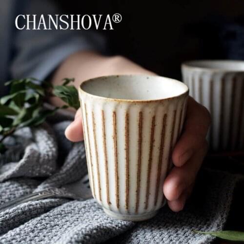 CHANSHOVA Retro european style 130 ml Ceramic Teacup Coffee cup Embossed stripes Small milk mug Tea set China Porcelain H383