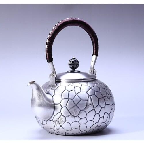 Teapot, kettle, hot water teapot, iron teapot, stainless steel kettle, tea bowl, 1200ml capacity, handmade S999 sterling silver