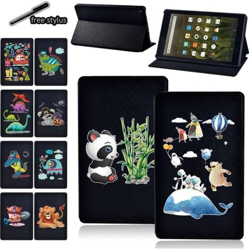 Tablets Case for Amazon Fire HD 8/HD 8 Plus 10th 2020/Fire 7/HD 10 Pu Leather Soft Shell Cover Case + Free Stylus