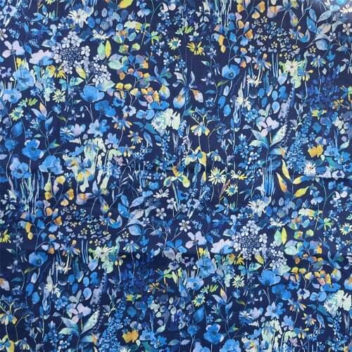 Wildflowers Dark Blue Flower 80S Like Liberty Cotton Poplin Fabric For Kids Baby Sewing Cloth Dresses Skirt DIY Handmade Meter