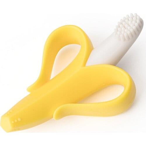 Baby Chewing Teething Ring Teether Chew Toys BPA Free Banana Shape Safe Toddle Silicone Baby Teether