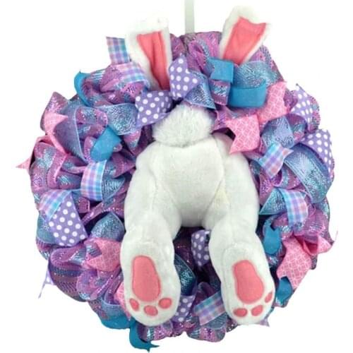 DIY Easter Bunny Decoration Wreath Funny Rabbit Cartoon Animal Ornaments For Window Door DIY Hanging Garland Holiday Home Decor