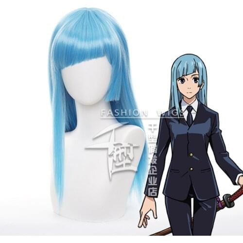 Anime Jujutsu Kaisen Miwa Kasumi Long Straight Light Blue Cosplay Wig Synthetic Hair Hallween Christmas Party Wigs for Women Gir