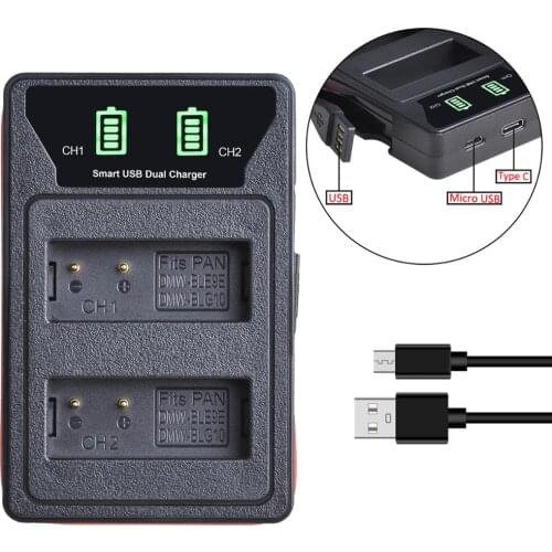 DMW-BLG10 DMW-BLE9E BLG10 BLE9E battery charger LED Dual USB Charger with type-C port for Panasonic LUMIX GF5 GF6 GX7 LX100 GX80