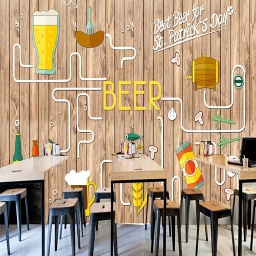 Drop Shipping Wallpaper 3d Custom Europe American Hand Painted Wooden Beer Fried Chicken Mural Bar Barbecue Shop Wallpaper
