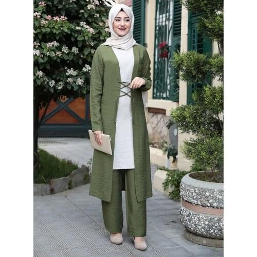 Elegant three pieces muslim sets Worship service robe suits top dress + pants + outer Robes Tunic Jubah dubai Ramadan robes sets