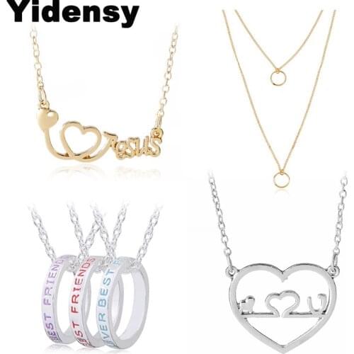 Yidensy Fashion Heart Letter Pendant Necklaces Jesus Bestfriend Short Long Chain Necklace Choker Women Girl Friendship Jewelry