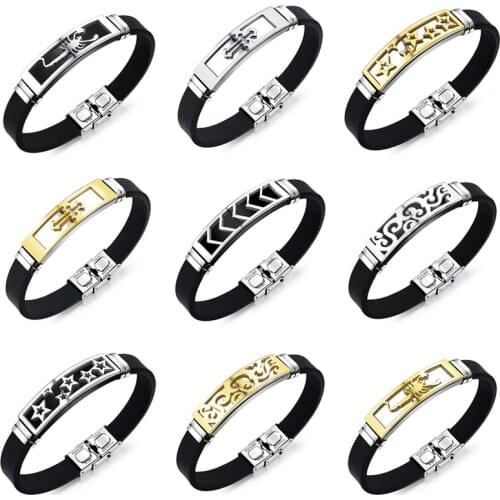 MOZO FASHION Punk Men Cross Silicone Bracelet Men Handmade Scorpion Bracelet Trendy Stainless Steel Clasp Women Wrist Band