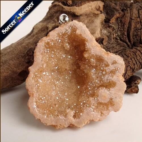 Irregular Natural Stone Pendulum Gold Plating Rainbow Crystal Druzy Pendants Sparkling Charms Necklace For Jewelry Making WS990