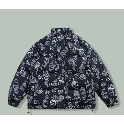 Hip Hop Letter Embroidery Cartoons Printing Parker Mens Harajuku Retro Streetwear Loose Parkas Winter Thicken Keep Warm Jackets