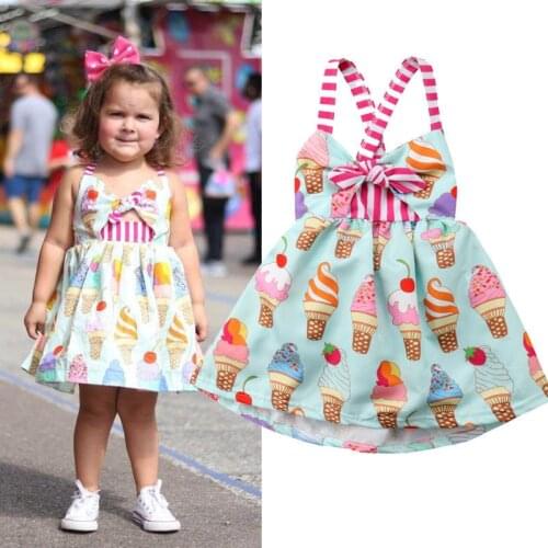 1-5 Years Toddler Kids Baby Girls Strap Backless Dress Ice Cream Patterns Sleeveless Summer Dress For Girls