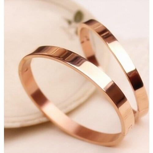 Women Men Simple Titanium Steel Plain Bangles Cuff Bracelet Couple Buckle Straight Fashion Open Jewelry Gift