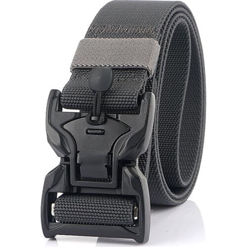 New Quick Release Elastic Mens Belt Outdoor Military Belt Metal Magnetic Buckle Black Nylon Waistband For Pants Gym Accessories