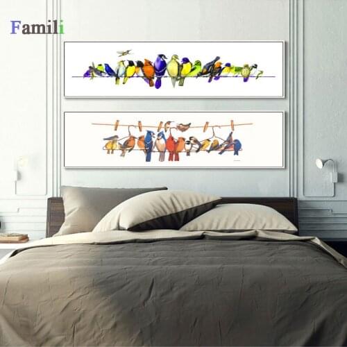 Modern Living Room Wall Decor Bird Painting Colorful Birds On The Wire Prints Picture For Bedroom Bedside Canvas Art No Frame