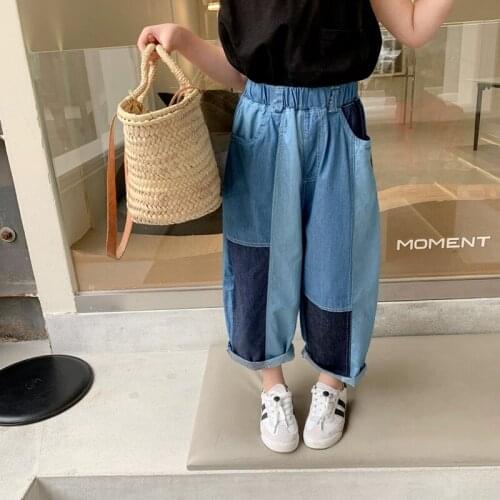 Thin Soft Fashion Girls Jeans Kids Denim Pants Patchwork Toddler Clothes 2021 New Baby Summer Ankle Length Trousers,#6229