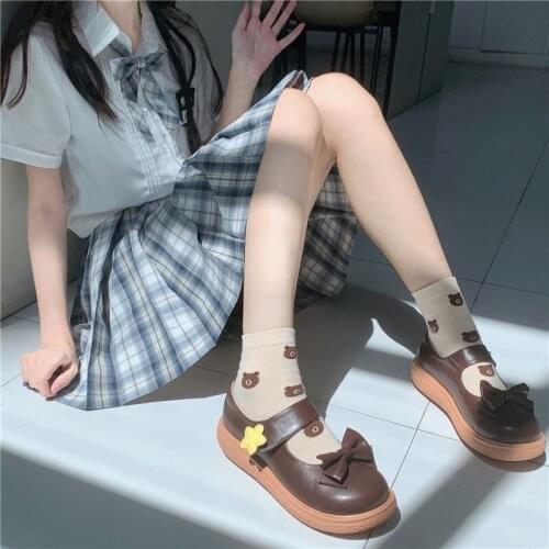 Simple Round Toe Big Size 40 41 Lolita Shoes Star Bowknot Japanese Anime Loli Girls Summer Shoes Flats Women Jk Uniform Platform
